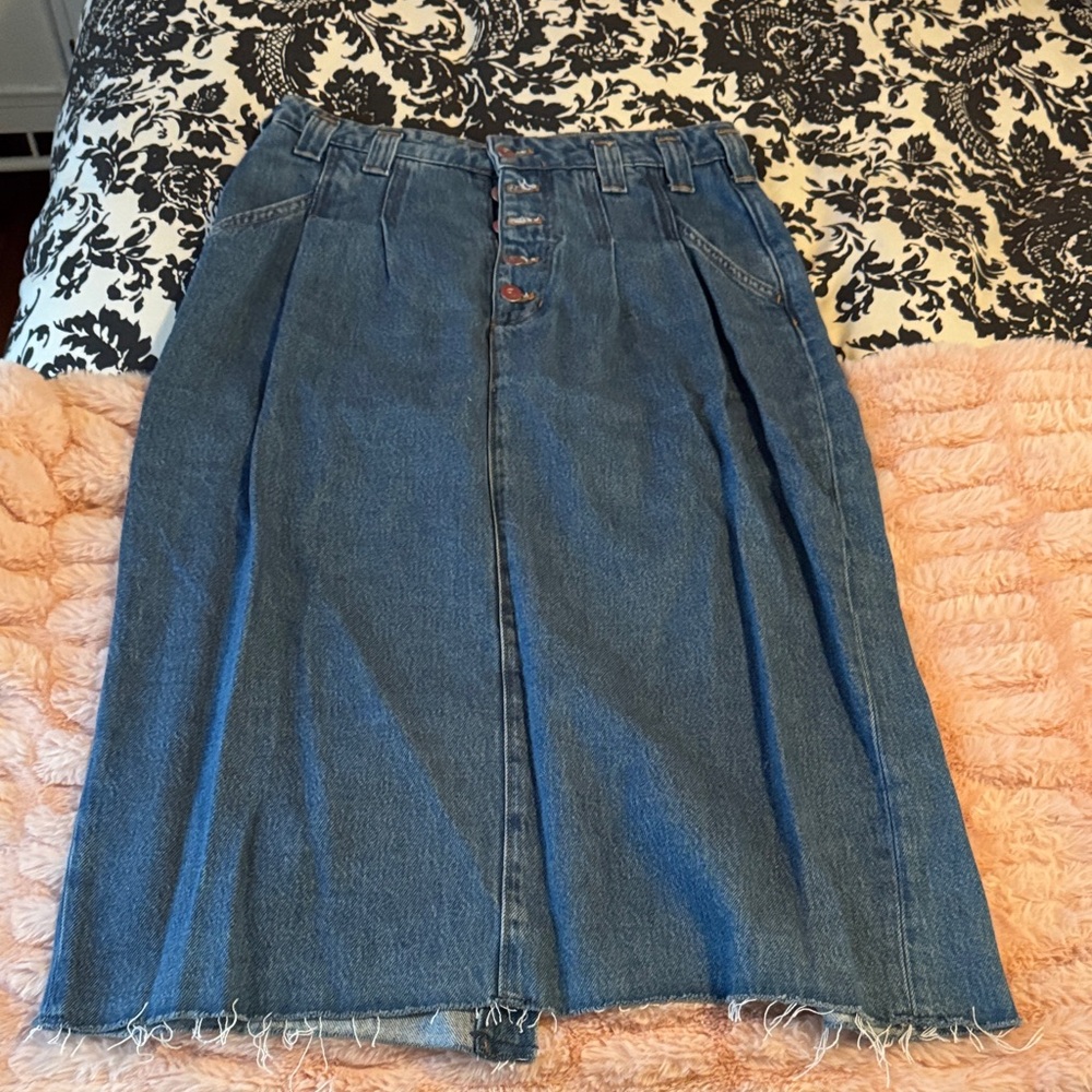 Anthro Pilcro Blue Button-Front Denim Midi Skirt
